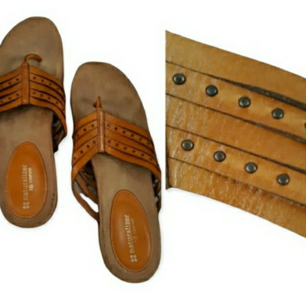 Womens sz 10 Neutralizer Burnt Orange studded Leather Sandals slip on shoes